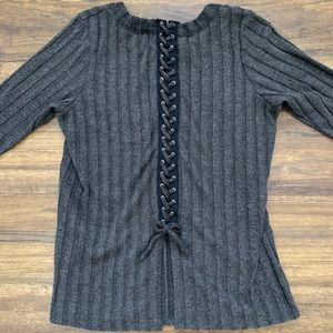 Stitch Fix Collette Gray Sweater/Top Lace Up Back